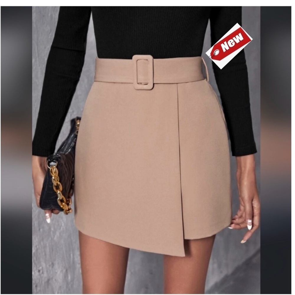 Jason Wu tan beige brown fabric belted wrap mini skirt Sz L NWT